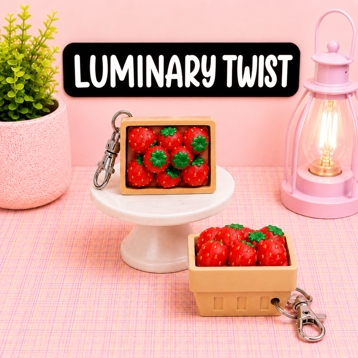 Strawberry Basket Clicker Keychain